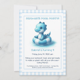 Blue Dino-Mite Birthday Pool Party Einladung