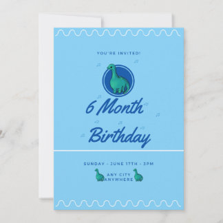 Blue Dinosaur 6 Month Birthday Einladung