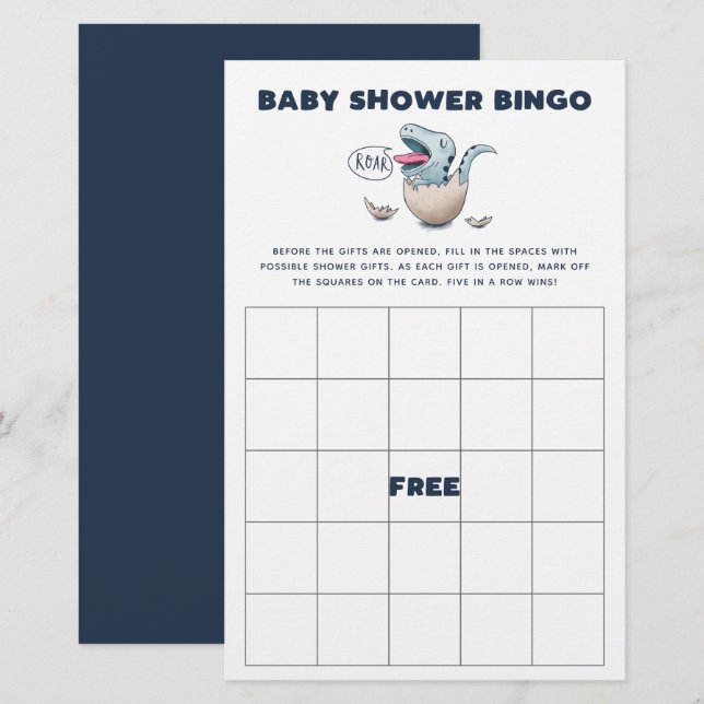 Blue Dinosaur Baby Dusche Bingo Spiel (Vorne/Hinten)