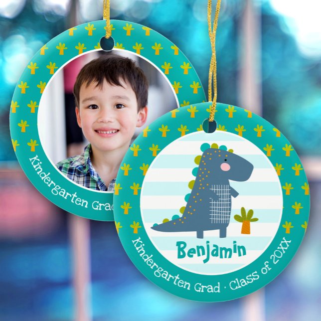 Blue Dinosaur Boy Kindergarten Graduation Keepsake Keramik Ornament (Von Creator hochgeladen)