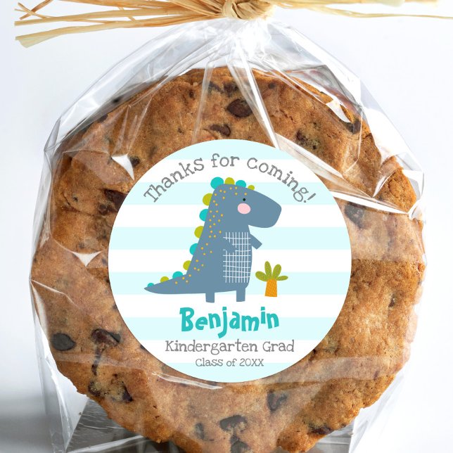 Blue Dinosaur Boy Kindergarten Graduation Thanks Runder Aufkleber (Von Creator hochgeladen)