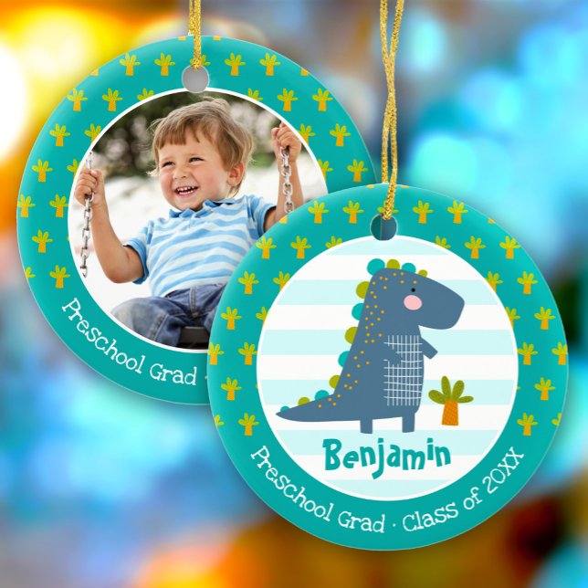 Blue Dinosaur Boy Preschool Graduation Keepsake Keramik Ornament (Von Creator hochgeladen)