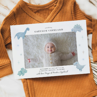 Blue Dinosaur Garçon Baby Photo Faire-part de nais