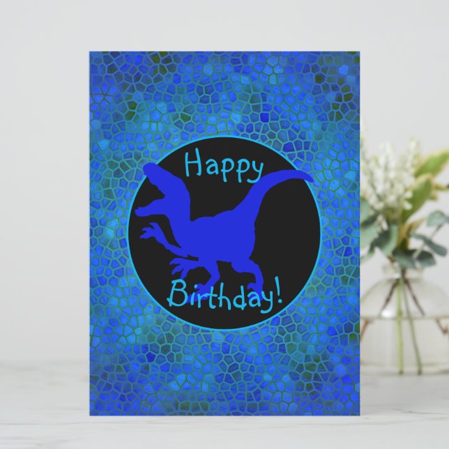 Blue Dinosaur Hide Happy Birthday! Karte (Stehend Vorderseite)