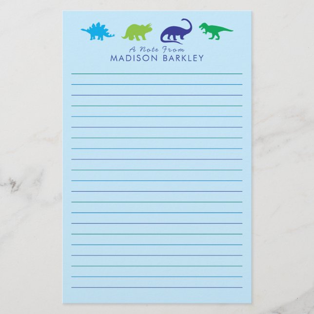 Blue Dinosaur Niedlich Kid's Dino Briefpapier (Vorderseite)