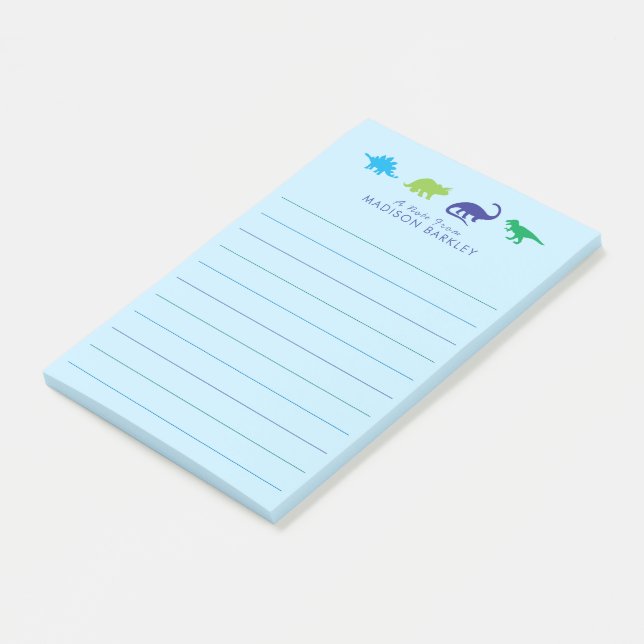 Blue Dinosaur Niedlich Kid's Dino Post-it Klebezettel (angewinkelt)