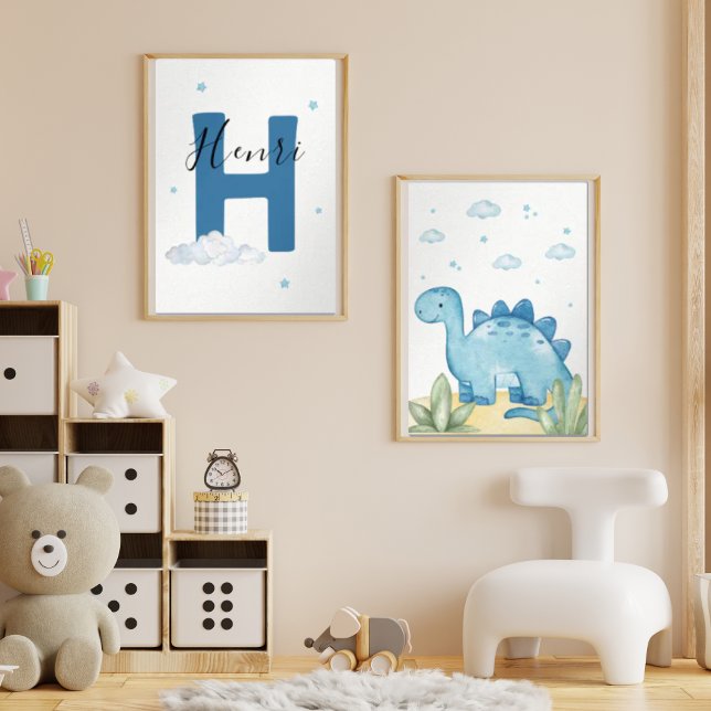 Blue Dinosaur Nursery Wall Art Set of 2 Print Set (Créateur téléchargé)