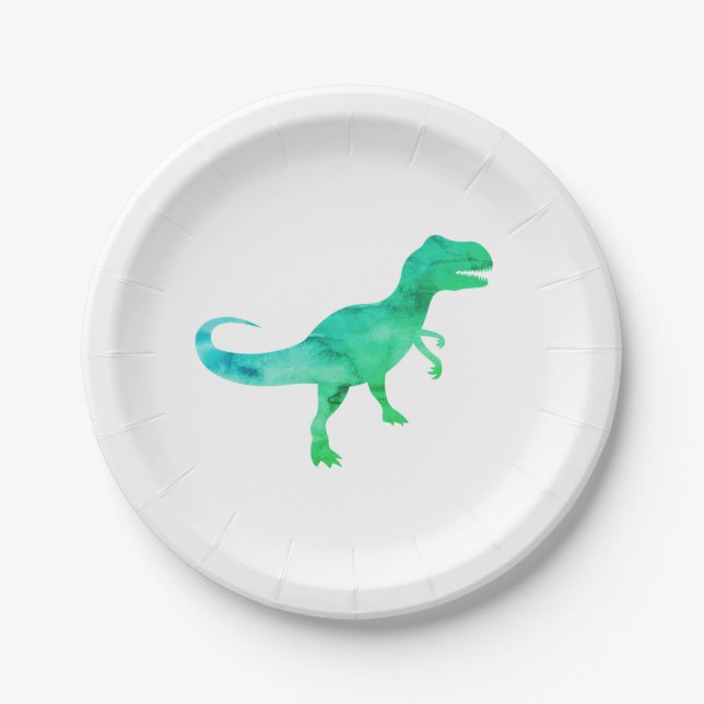 Blue Dinosaur Silhouette Trex Paper Plate Pappteller (Vorderseite)