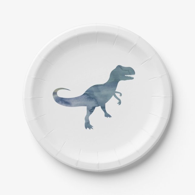 Blue Dinosaur Silhouette Trex Paper Plate Pappteller (Vorderseite)