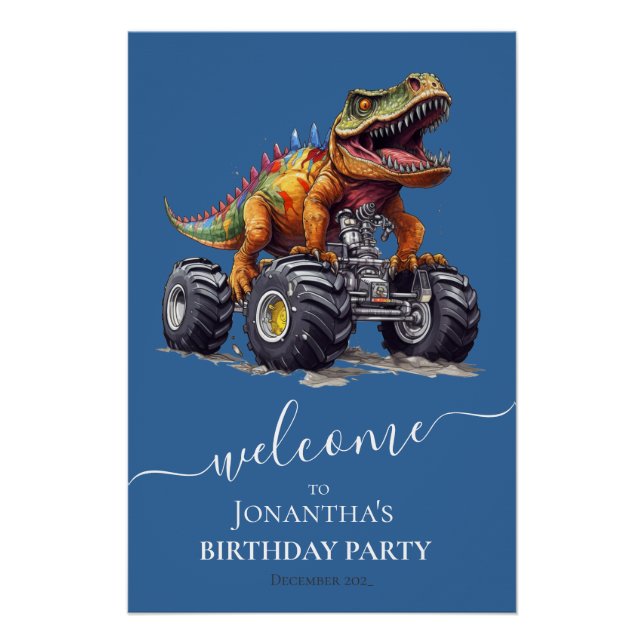 Blue Dinosaur T-Rex Monster Truck, Poster (Vorderseite)