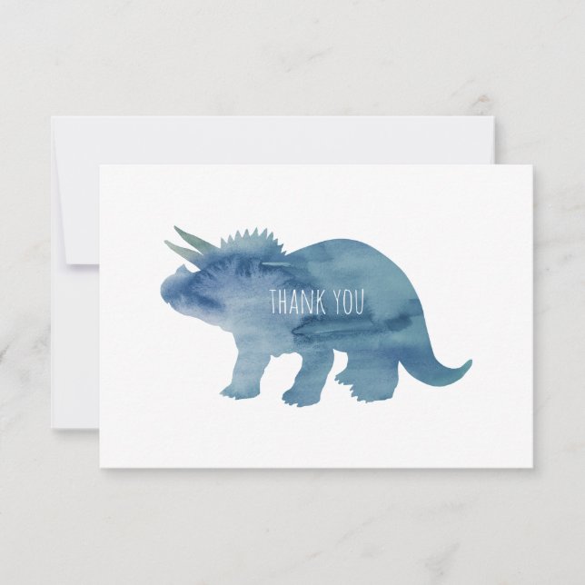 Blue Dinosaur Triceratops Flat Danke Karte (Vorderseite)