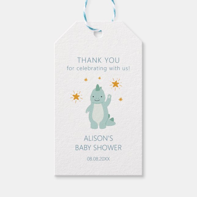 Blue Dinosaur Twinkle Stars Baby Boy Geschenkanhänger (Vorderseite)