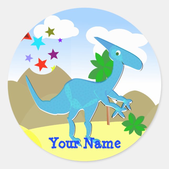 Blue Dinosaurier Cartoon Name Aufkleber (Vorderseite)