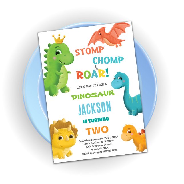Blue Dinosaurier Geburtstagseinladungen Einladung (Blue Dinosaur Birthday Invitations)