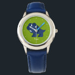 Blue Dinosaurier Personalisiert Armbanduhr<br><div class="desc">Diese lustige Uhr zeigt eine süße Vektorgrafik eines süßen Dinosauriers und kann mit dem Namen Ihres Kindes,  Monogramm,  Initial oder beliebigem Text Ihrer Wahl personalisiert werden,  um ein individuelles Geschenk zu erhalten.</div>