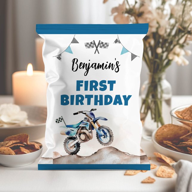 Blue Dirt Bike Boy Birthday Chip Bag Wrapper Flyer (Von Creator hochgeladen)