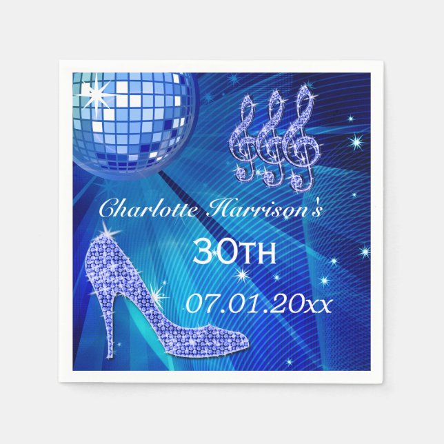 Blue Disco Ball und Sparkle Heelses 30. Serviette (Vorderseite)