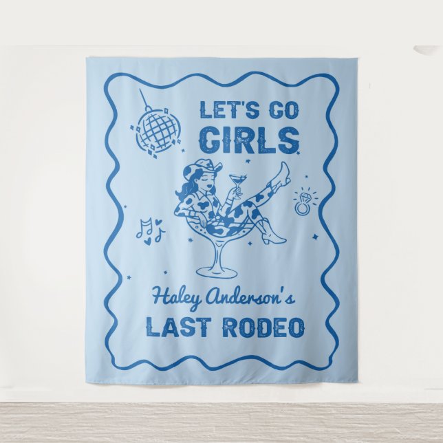 Blue Disco Cowgirl Rodeo Wandteppich (Vorderseite)