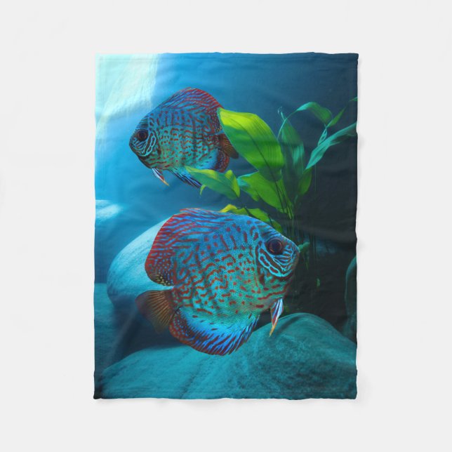 Blue Discus Fish Aquarium Panzer Art Fleecedecke (Vorderseite)