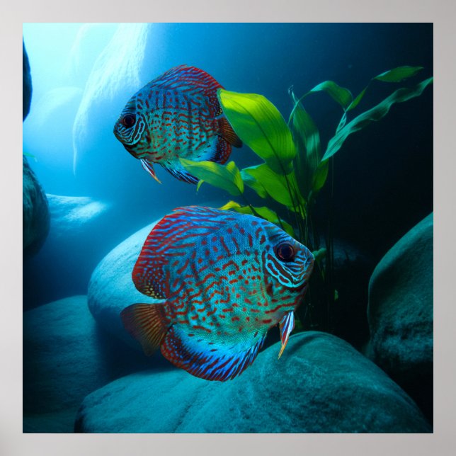 Blue Discus Fish Aquarium Panzer Art Poster (Vorne)