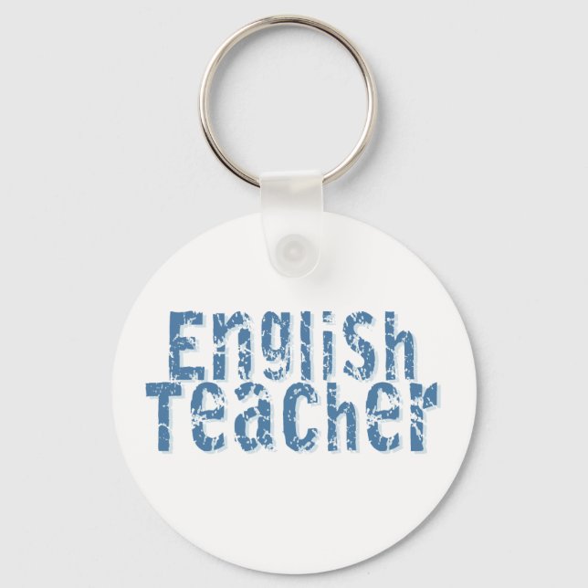 Blue Distressed Text English Teacher Schlüsselanhänger (Vorderseite)