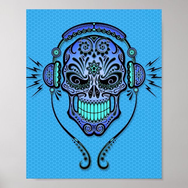 Blue DJ Sugar Skull Poster (Vorne)