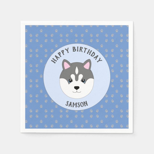 Blue Dog Birthday Party Serviette (Vorderseite)