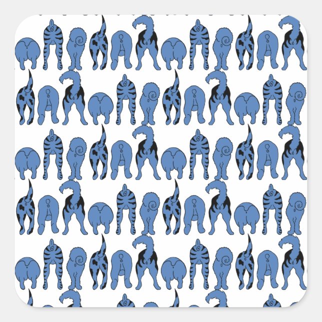 Blue Dog Butts Pattern Quadratischer Aufkleber (Vorderseite)
