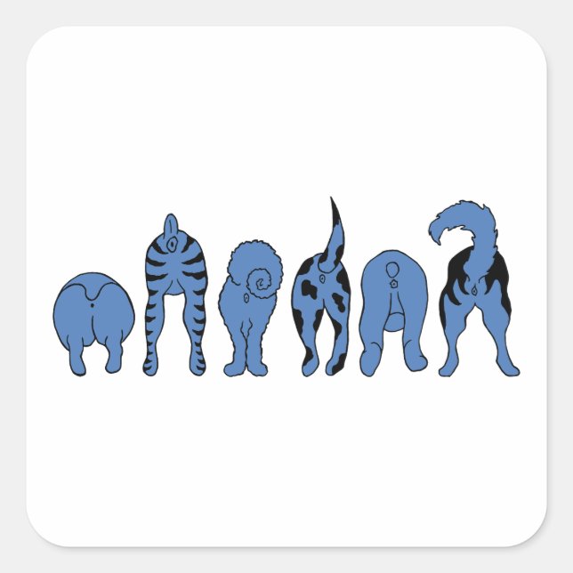 Blue Dog Hintern Quadratischer Aufkleber (Vorderseite)