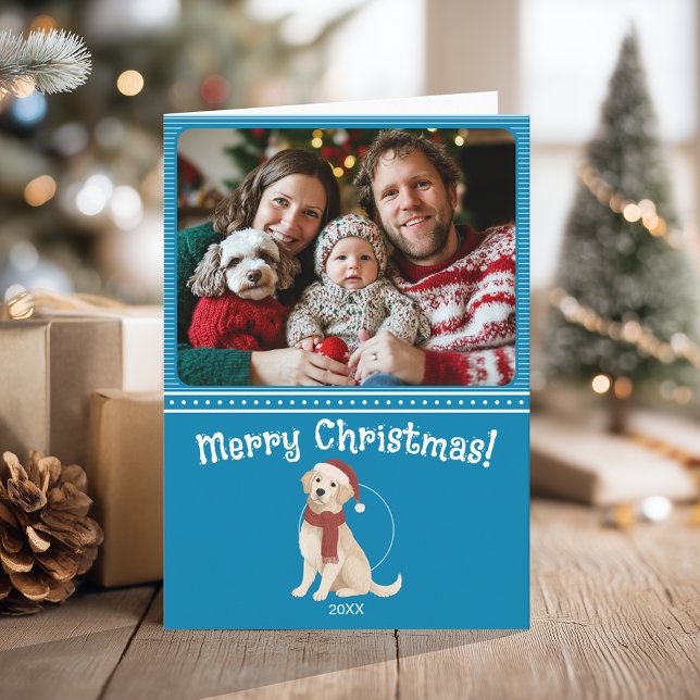 Blue Dog Illustration Family Foto Frohe Weihnachte Karte (Blue Dog Illustration Family Photo Merry Christmas Card)