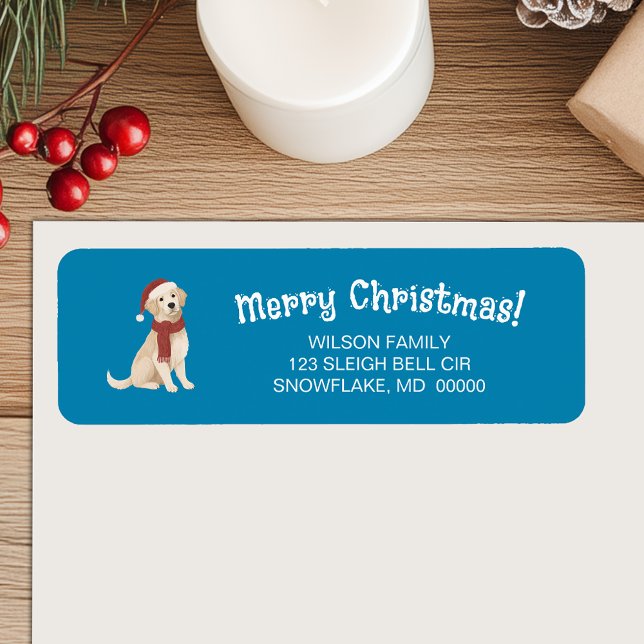 Blue Dog Illustration Frohe Weihnachtsadresse (Blue Dog Illustration Merry Christmas Address Label)