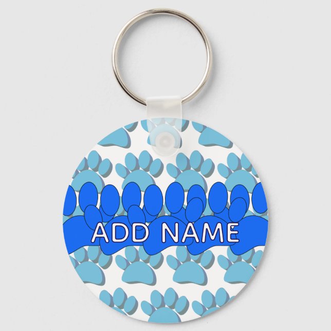 Blue Dog Paw Print Custom Personalized Name Schlüsselanhänger (Rückseite)