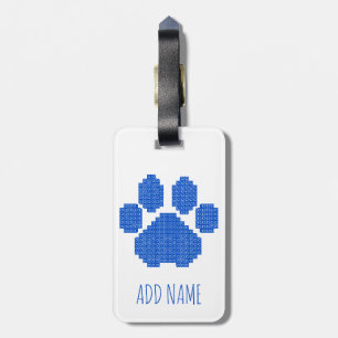 Blue Dog Paw Print Gebäude Block Individuelle Name Gepäckanhänger