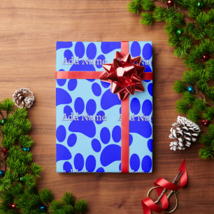 Blue Dog Paw Print Individuelle Name Geschenkpapier