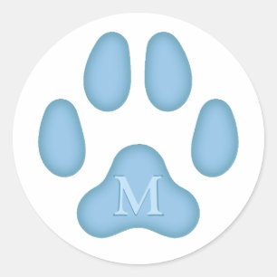 Blue Dog Paw Print Personalisiert Pet Monogram Sie Runder Aufkleber
