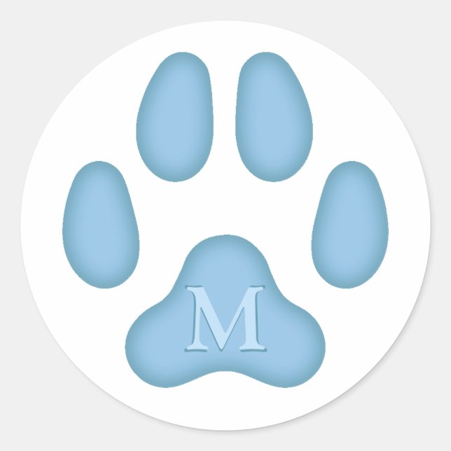 Blue Dog Paw Print Personalisiert Pet Monogram Sie Runder Aufkleber (Vorderseite)