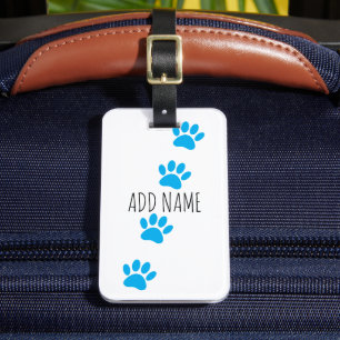 Blue Dog Paw Prints Individuelle Name Gepäckanhänger