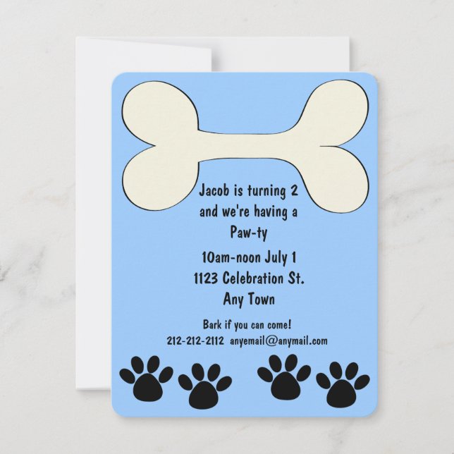 Blue Doggy Thema Geburtstag Einladung (Vorderseite)
