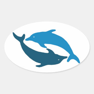 Blue Dolphin Duet Ovaler Aufkleber