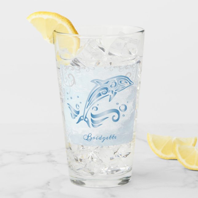Blue Dolphin Personalisiert Glass Cup Glas (Vorderseite Ice)