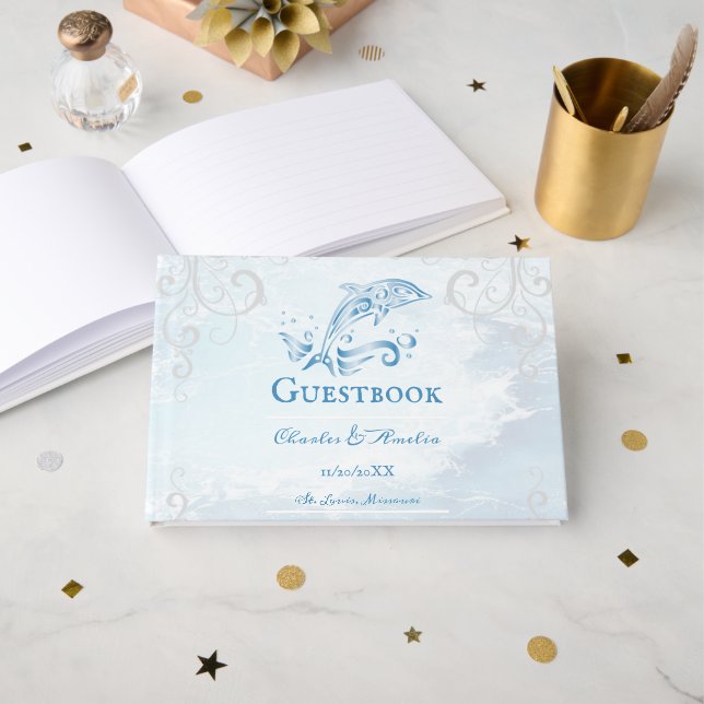 Blue Dolphin Wedding Guestbook Gästebuch (Vorderseite Offen)