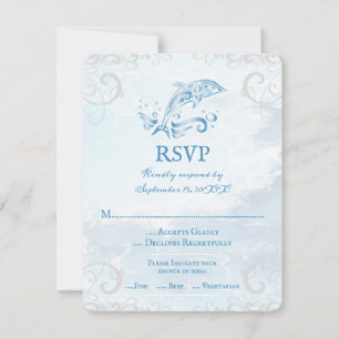 Blue Dolphin Wedding RSVP Card Karte