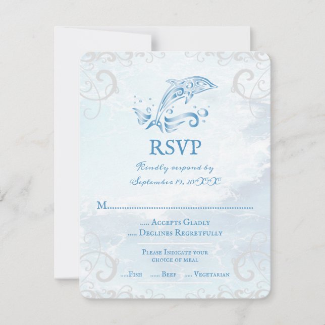 Blue Dolphin Wedding RSVP Card Karte (Vorderseite)