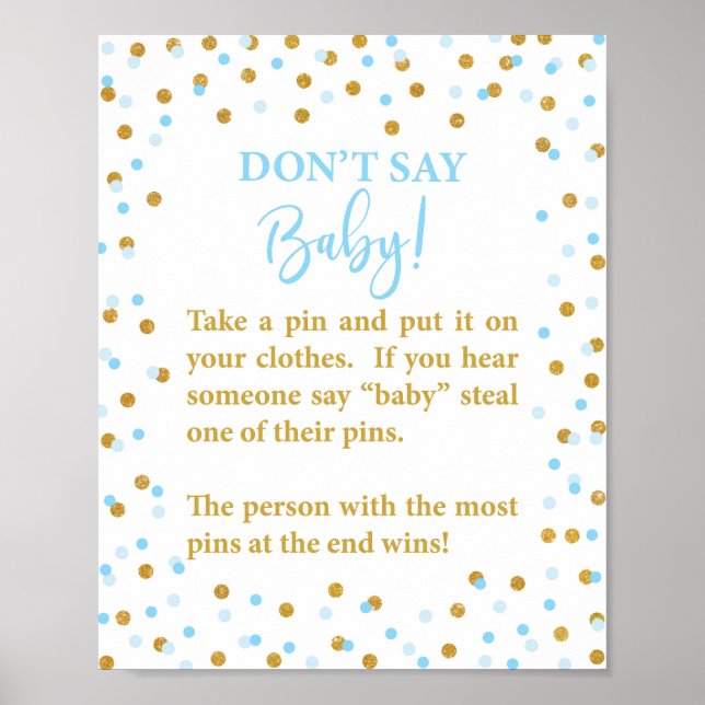 Blue Don't Say Baby Shower Game Sign Poster (Vorne)