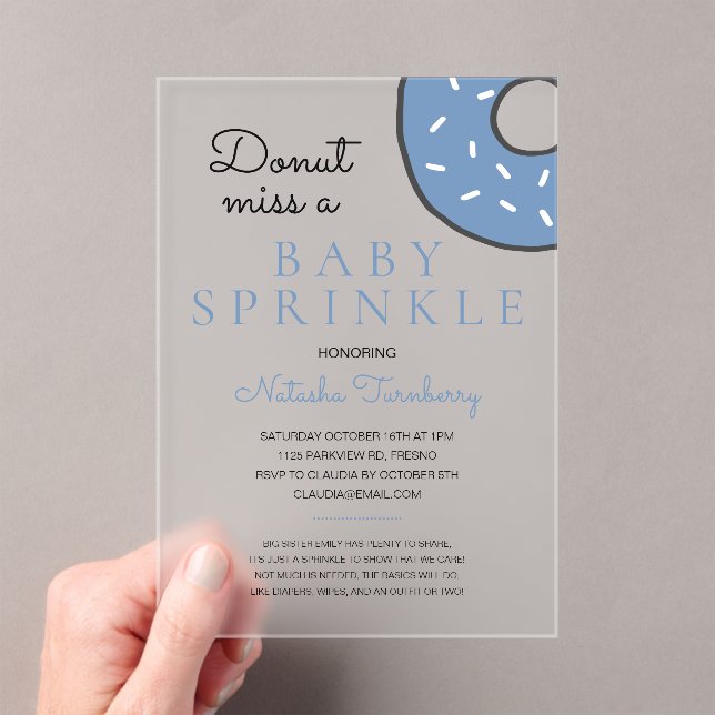 Blue Donut Baby Sprinkle Boy Baby Dusche Acryleinladungen (Insitu (Handheld))