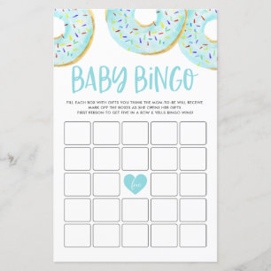 Blue Donuts Baby Dusche Bingo Game Card
