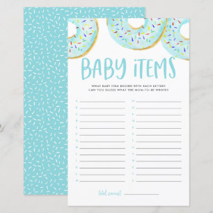 Blue Donuts rät die Babyartikel Babydusche Spiel