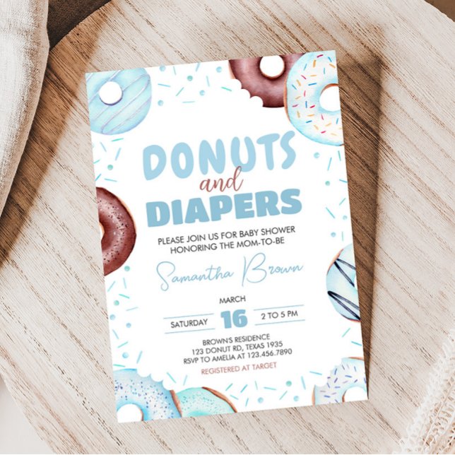 Blue Donuts und Diapers Baby Dusche Einladung (Donuts and Diapers Baby Shower Invitation)