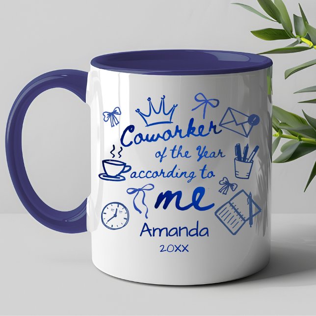 Blue doodle hand drawn funny coworker quote tasse (Von Creator hochgeladen)
