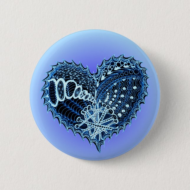 Blue Doodle Heart Button (Vorderseite)